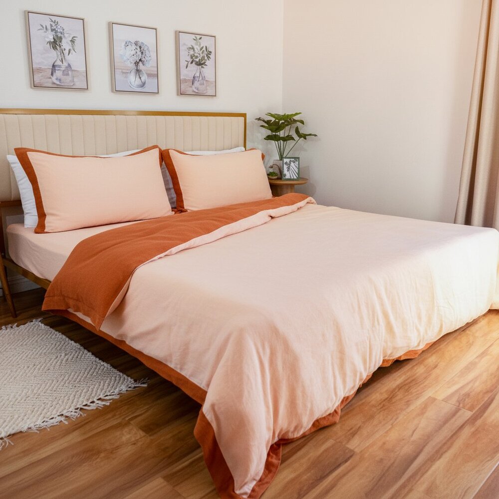 %100FrenchFlaxLinen King Size Duvet Cover Set with Fitted Sheet and Pillow Cases
